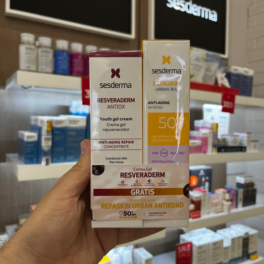 KIT RESVERADERM CREMA GEL + (GRATIS) REPASKIN URBAN 365 ANTIEDAD
